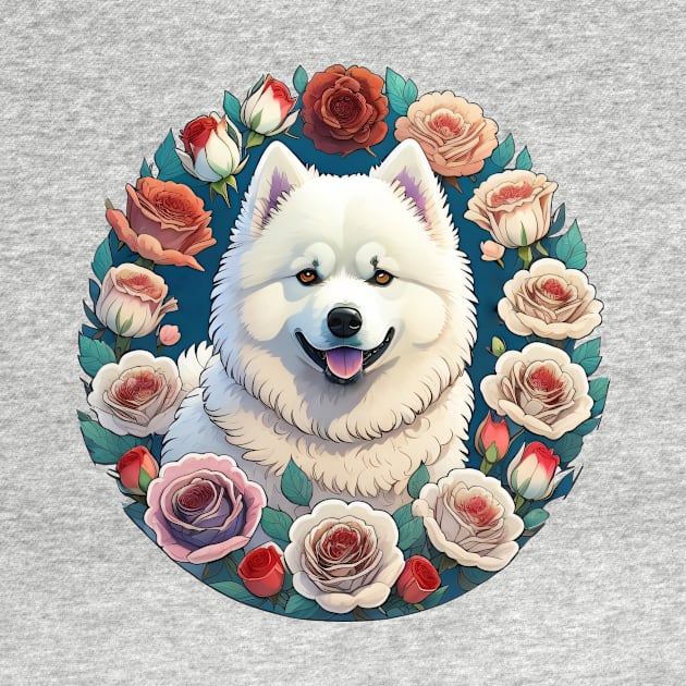 Samoyed Surrounded By Roses by Pet And Petal